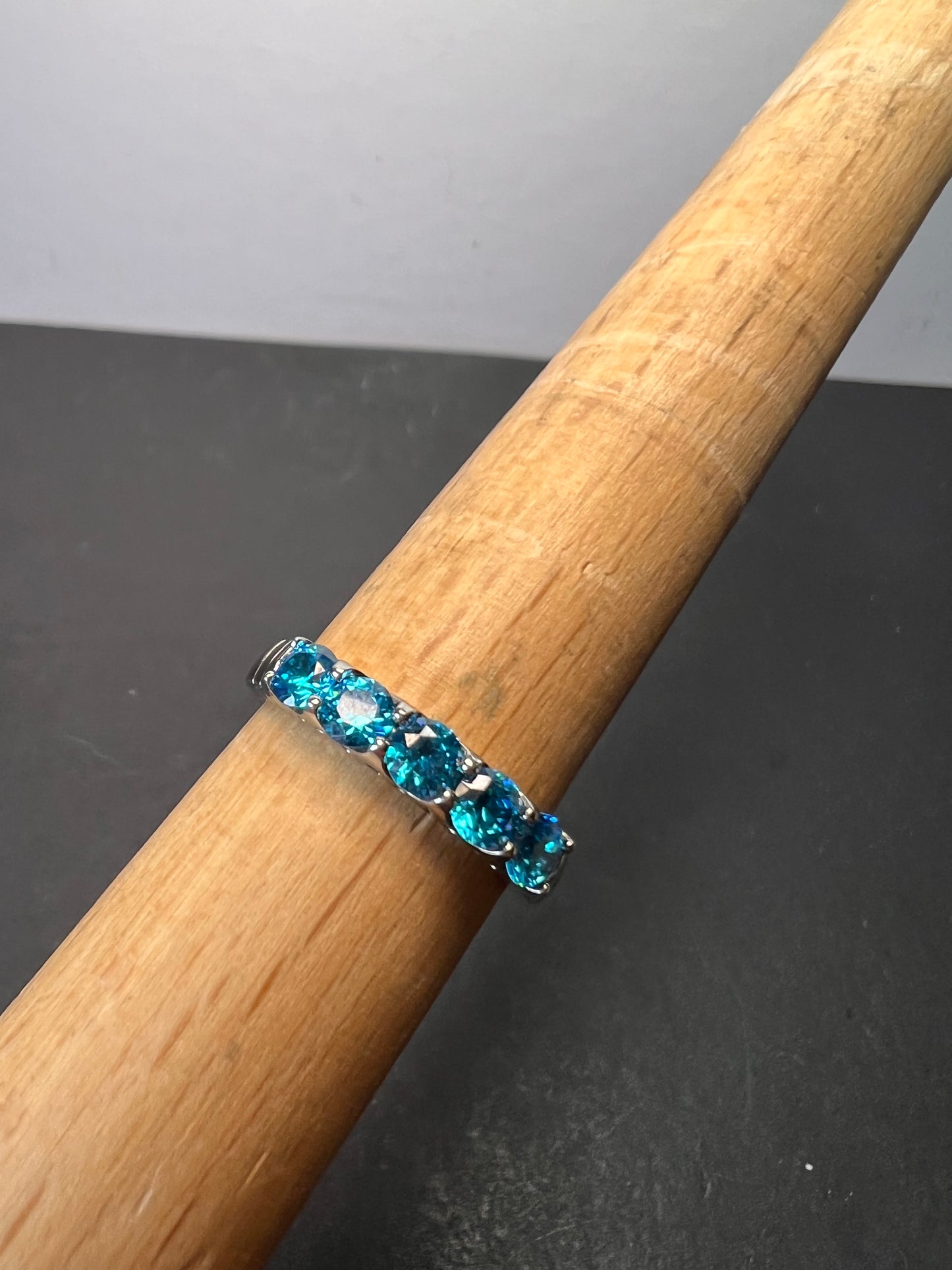 5 stone blue CZ rhodium over Sterling silver ring size 9