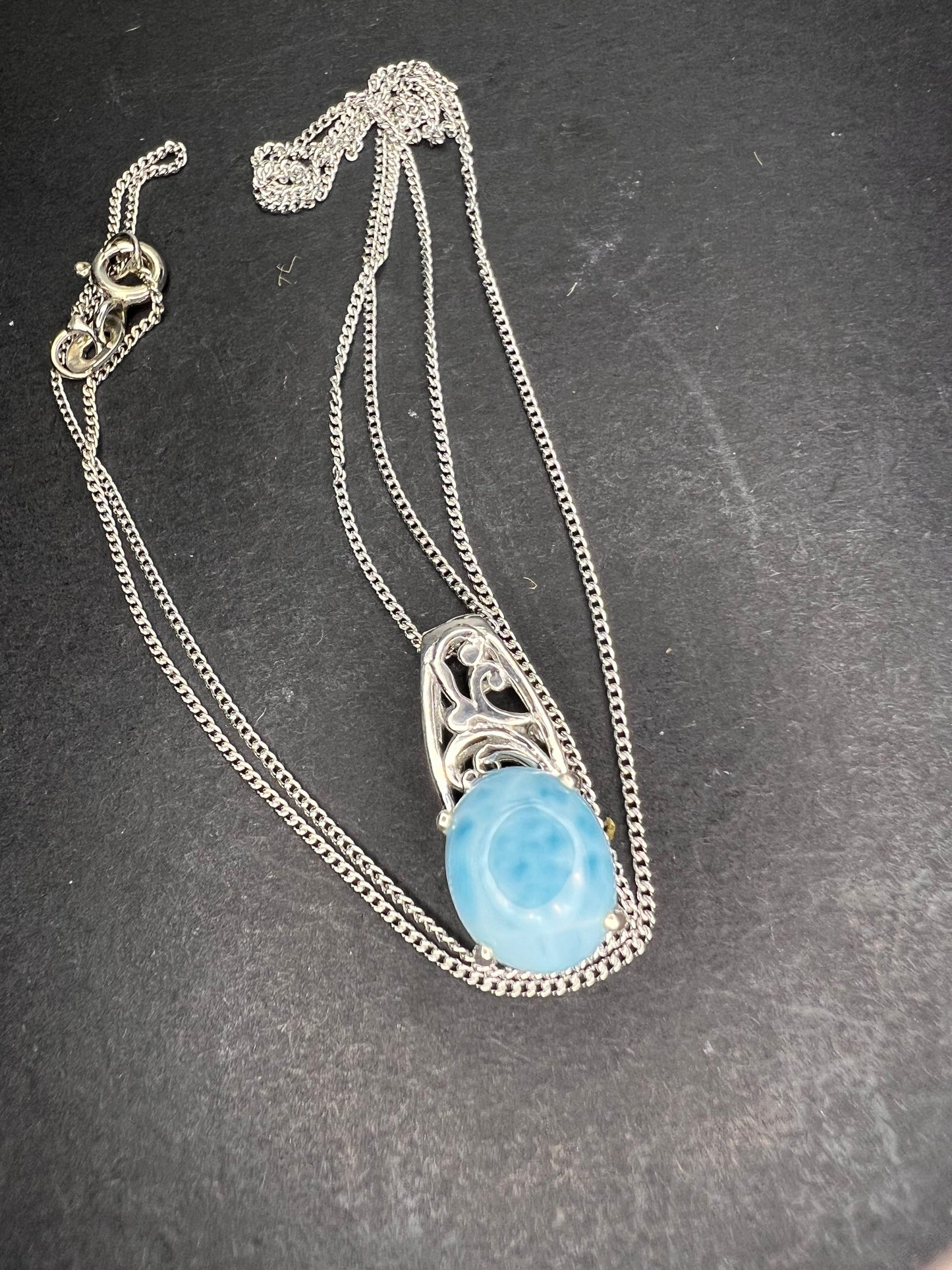 Larimar sterling silver pendant and chain necklace