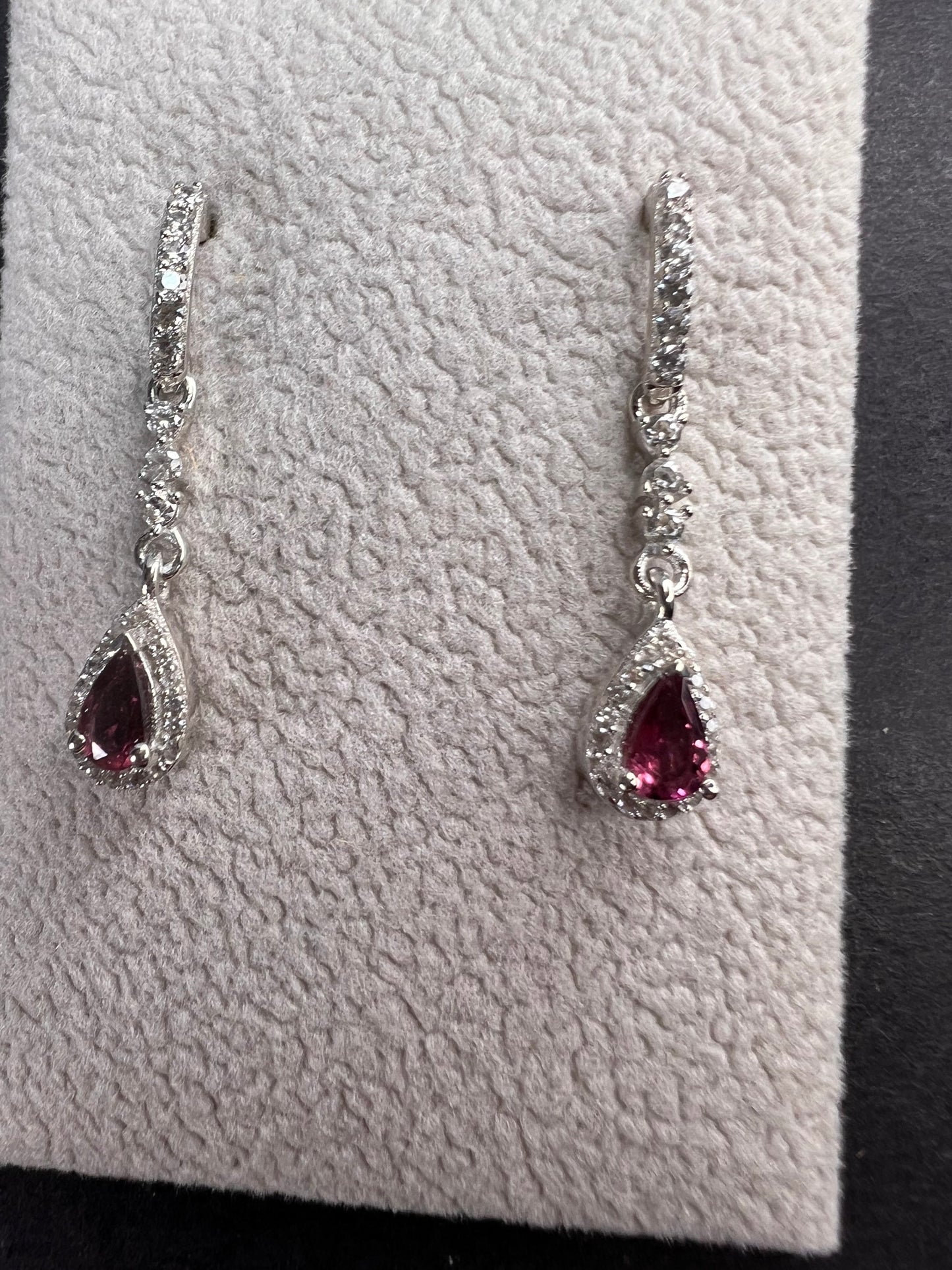 Ofiki rubellite and zircon drop earrings in platinum over sterling silver *NEW*