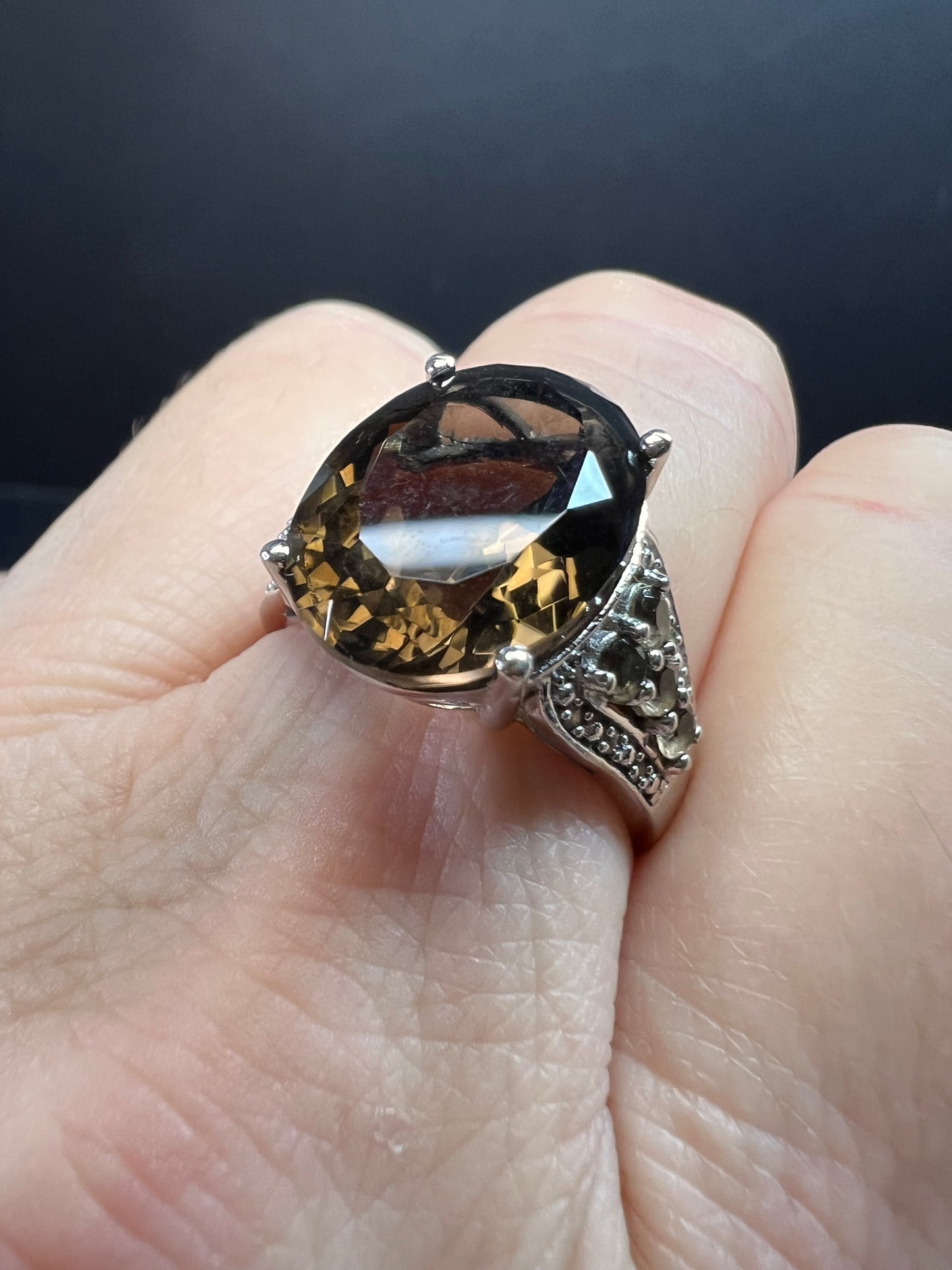 Smoky quartz Sterling silver ring size 8