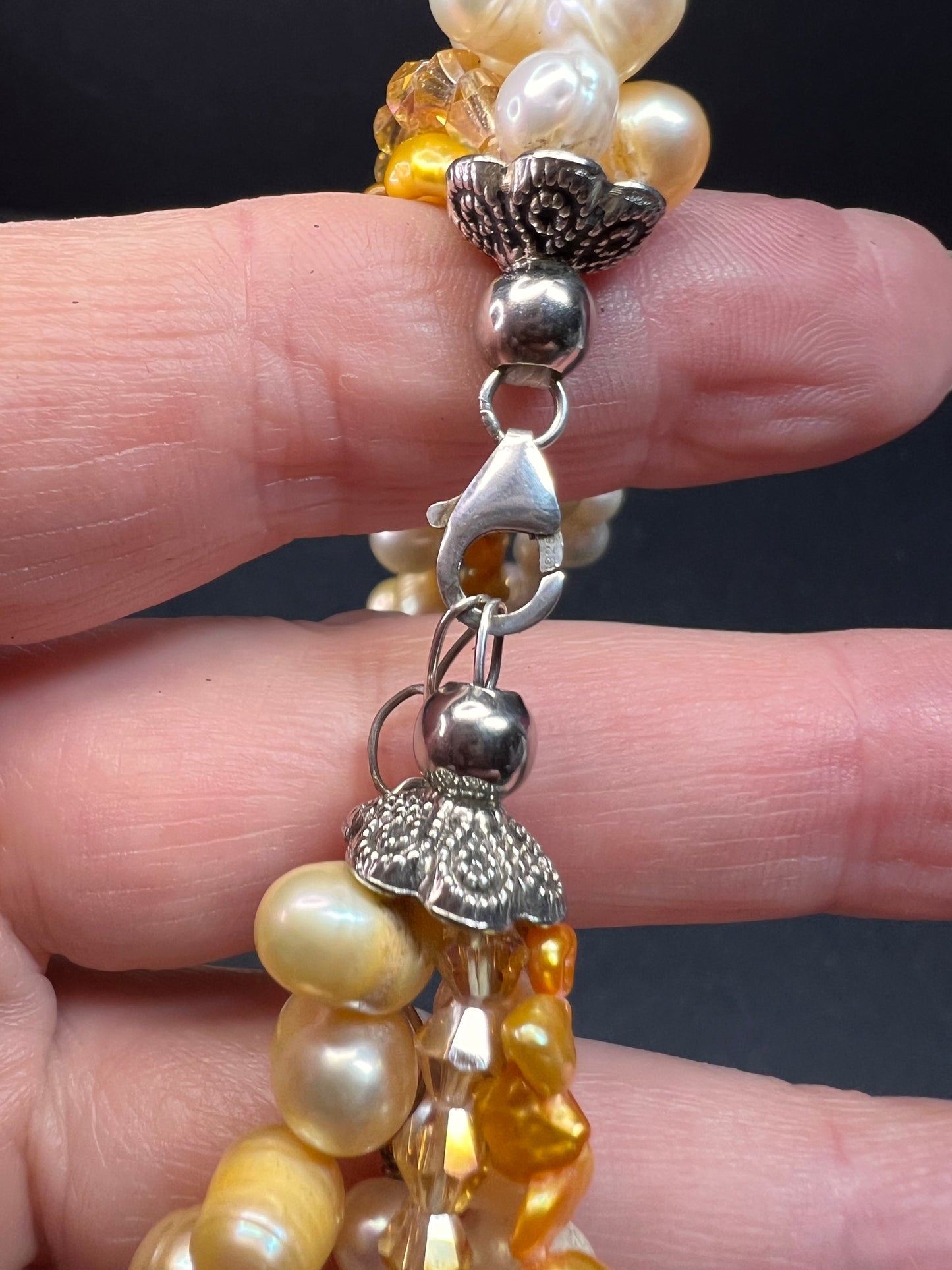 NEW yellow freshwater pearl multi strand necklace with sterling silver clasp