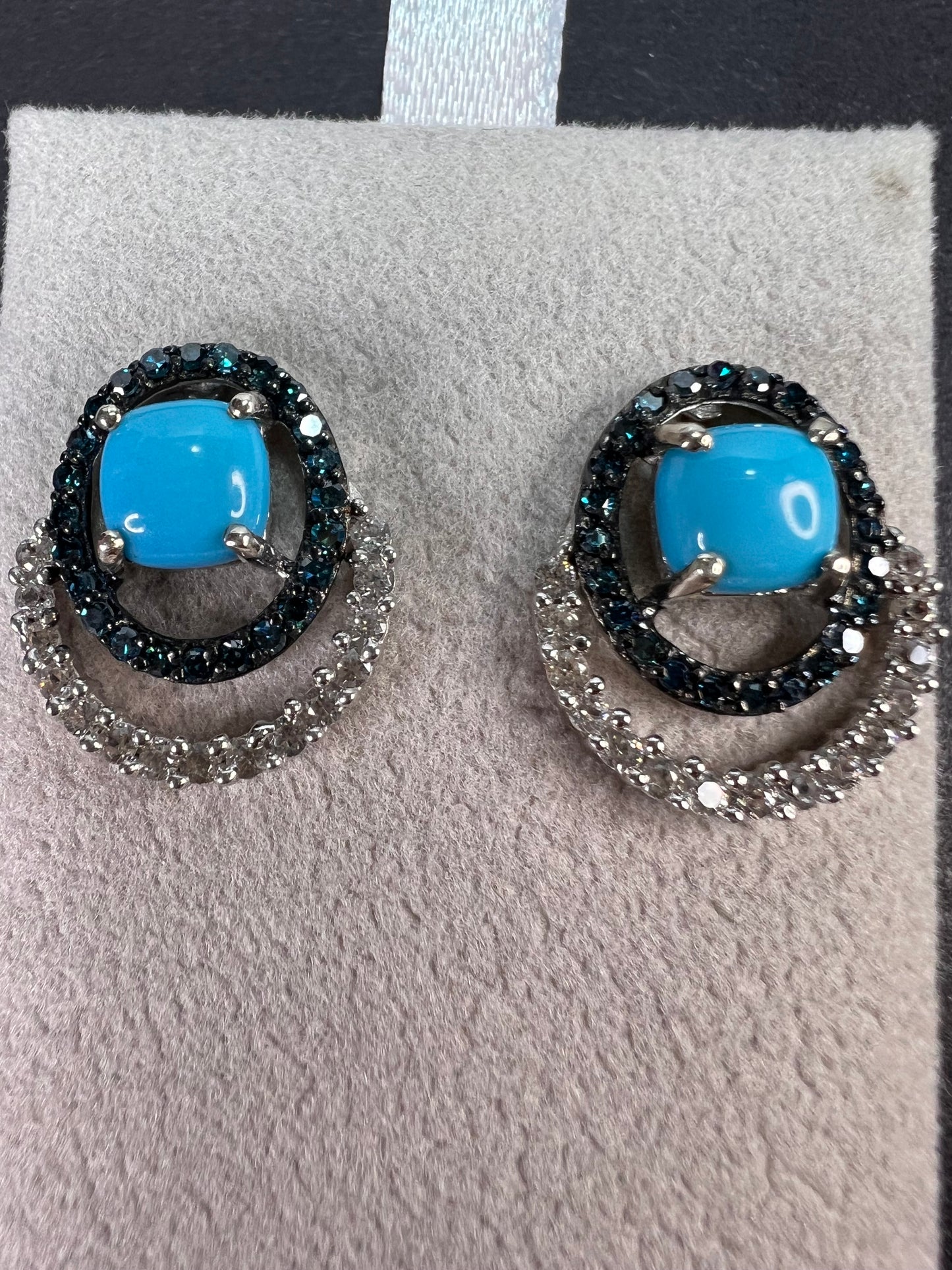 Sleeping Beauty turquoise and blue diamond double ring earrings in platinum over sterling silver