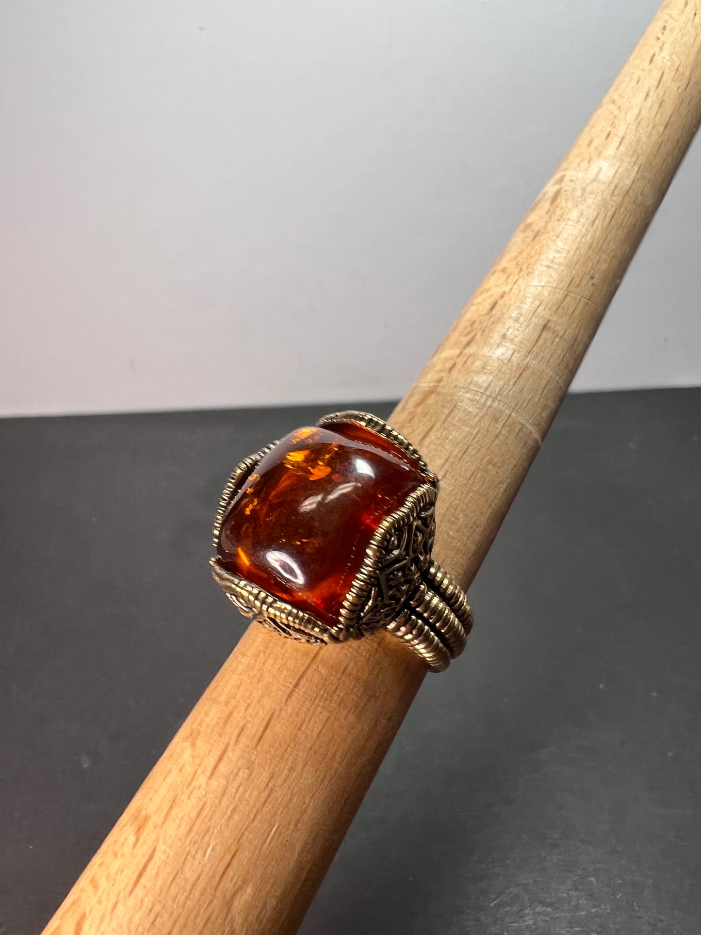 Designer Barse amber brass ring size 9