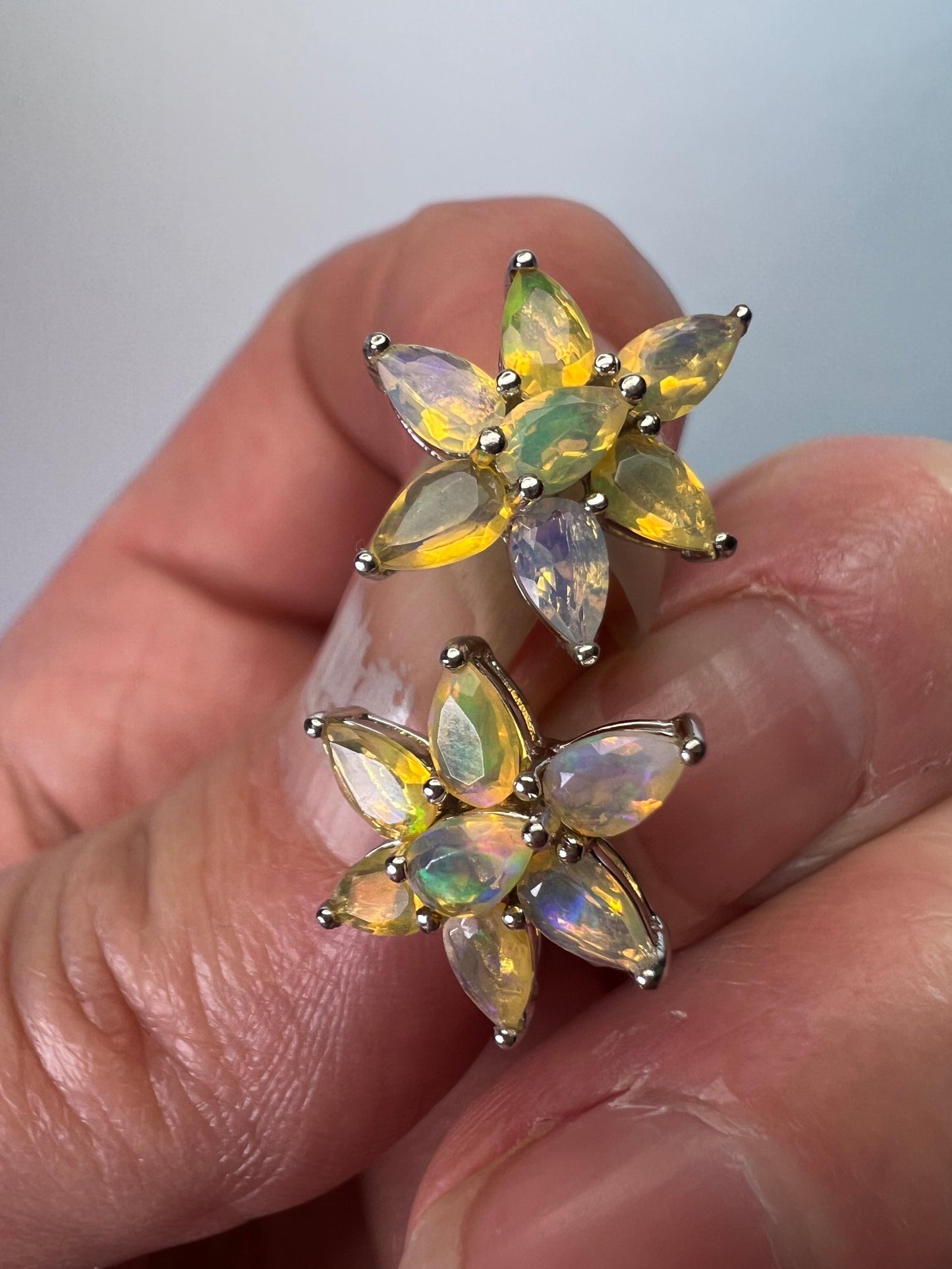 Ethiopian welo opal flower stud earrings