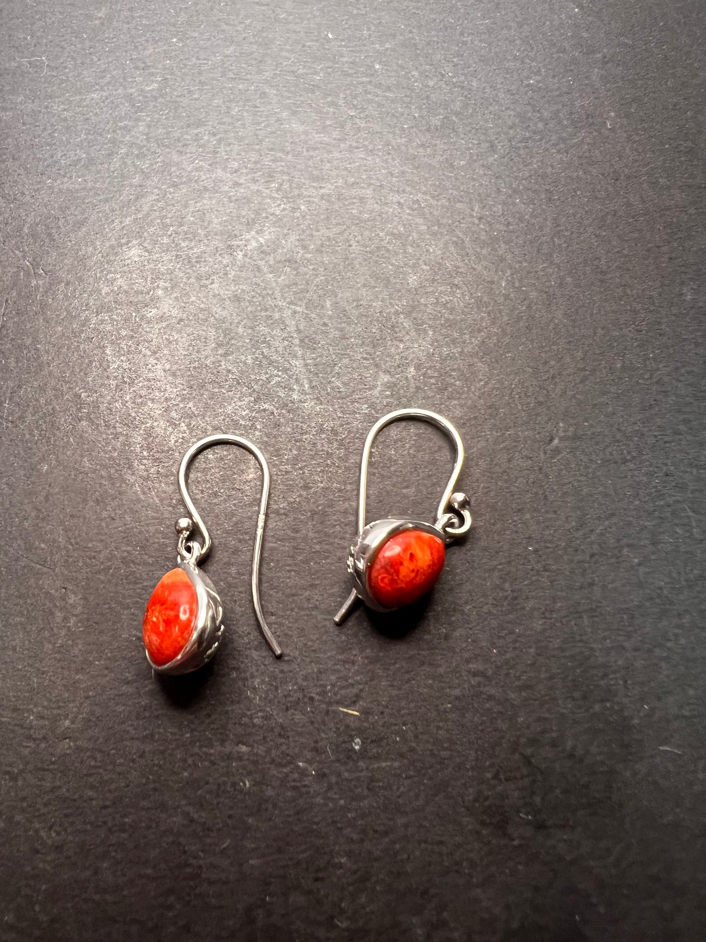 Red sponge coral sterling silver teardrop earrings