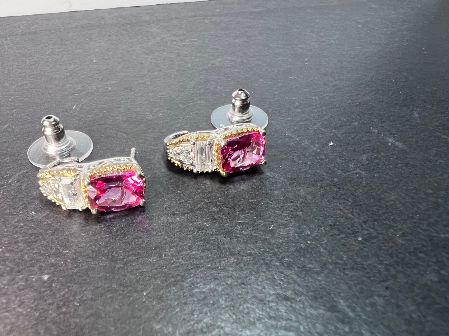 Pink spinel and white topaz sterling silver earrings