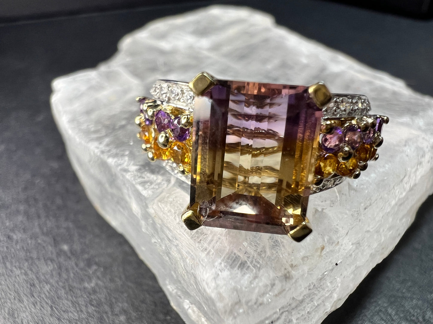 Ametrine Citrine Amethyst Ring 925 Vermeil SD Size 7