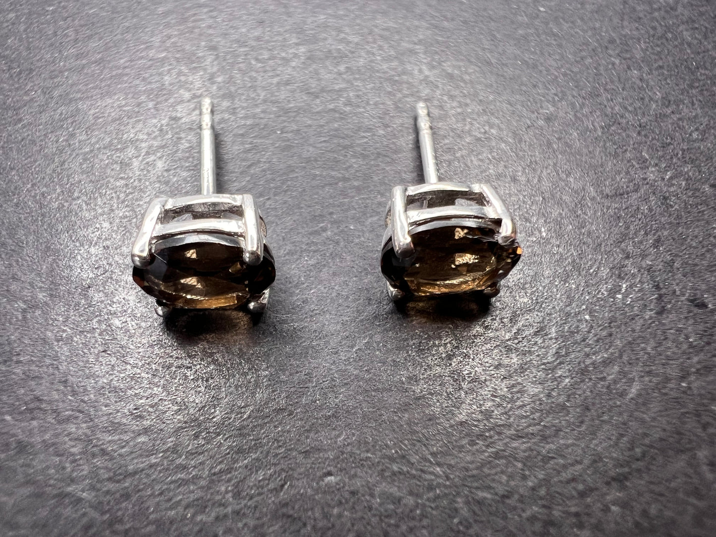 Smoky quartz stud earrings in platinum over sterling silver *NEW*