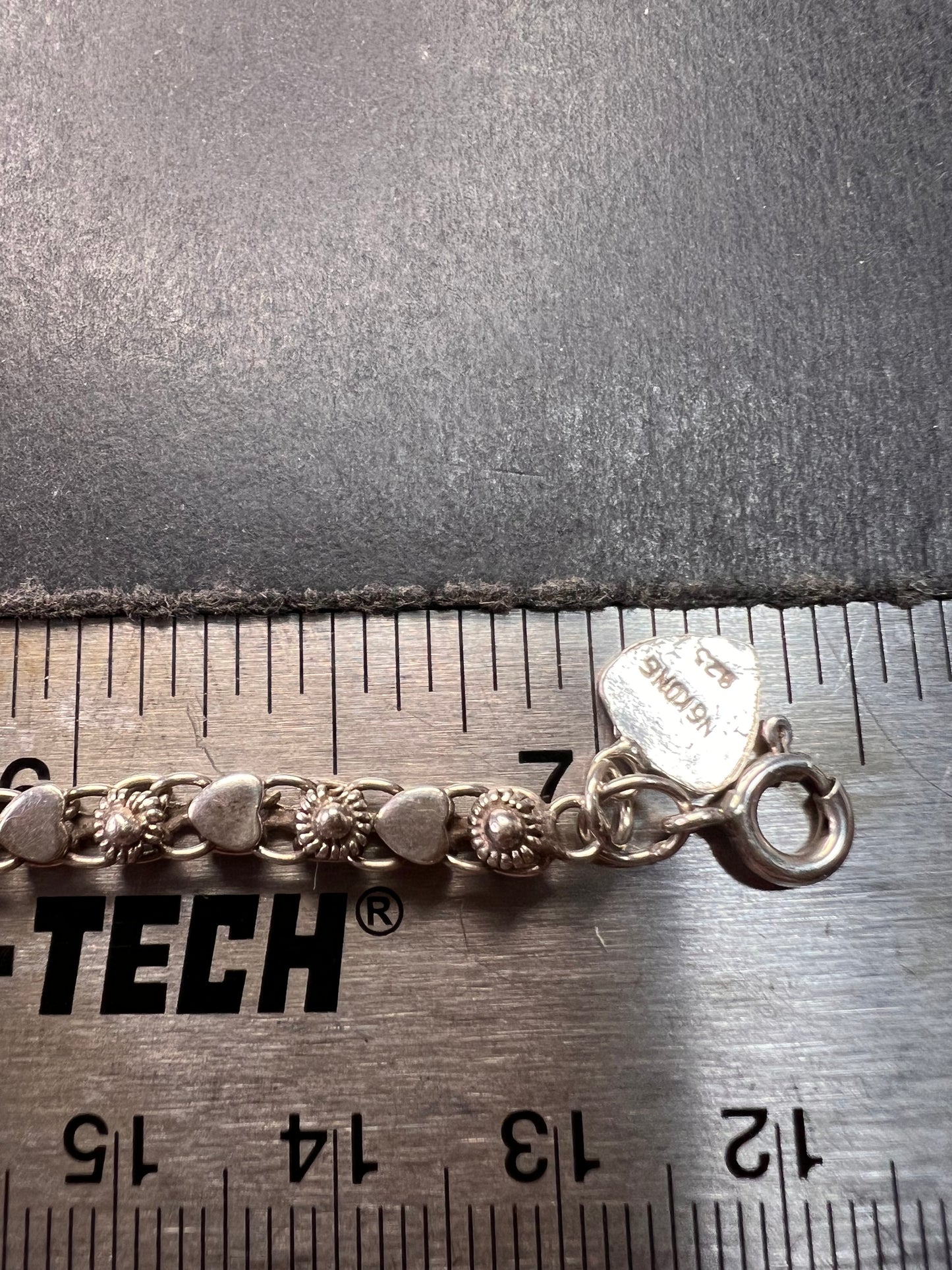 Vintage Cannetille and hearts sterling silver bracelet with charm