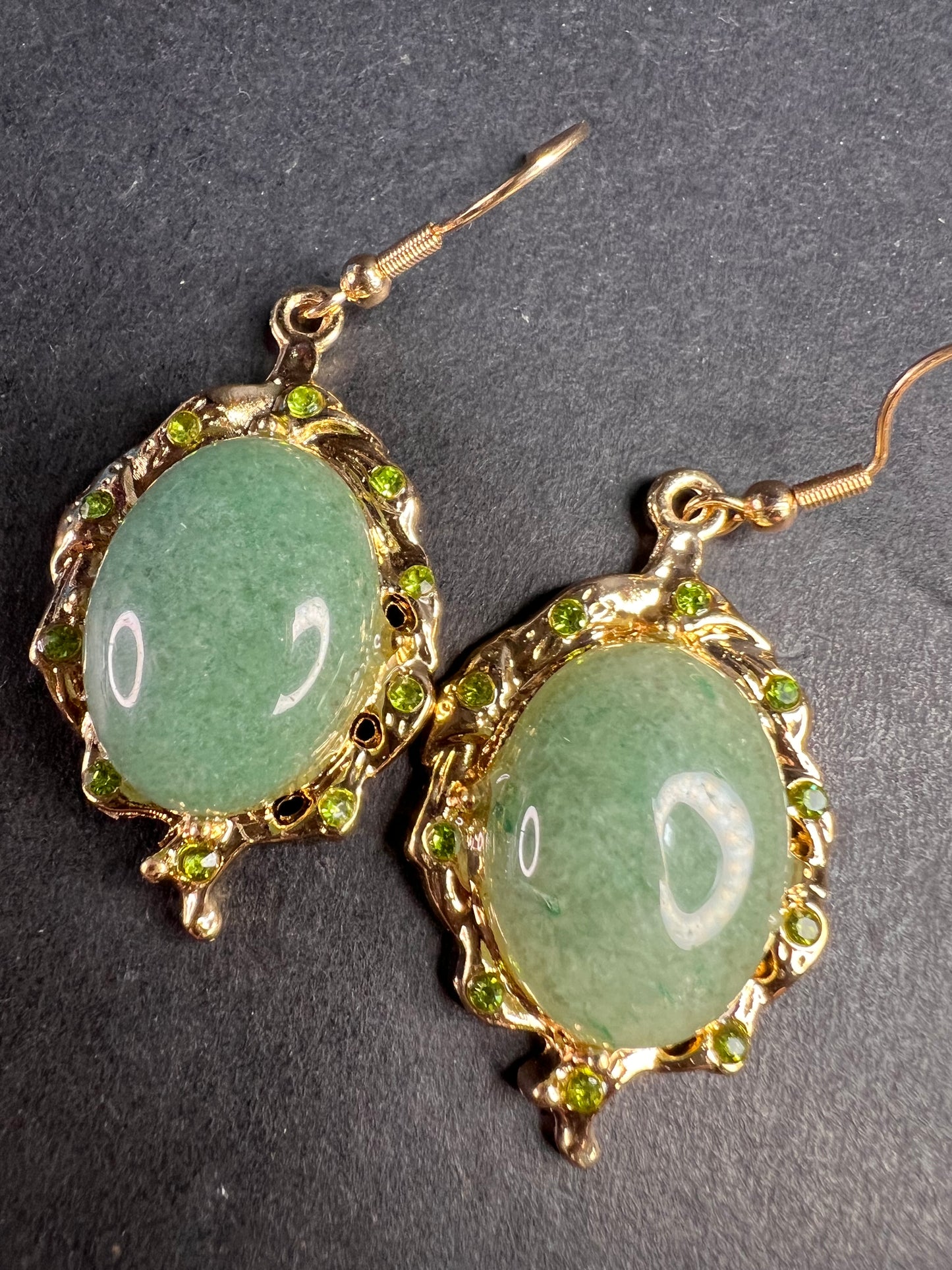 NEW Green aventurine gold tone earrings