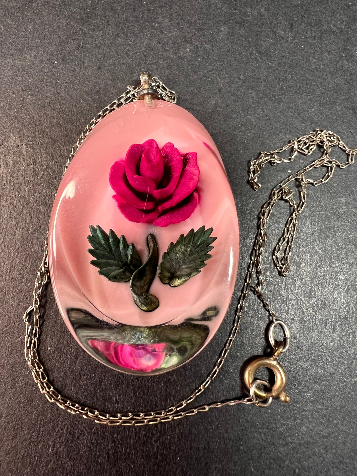 Vintage reversed rose carving lucite pendant