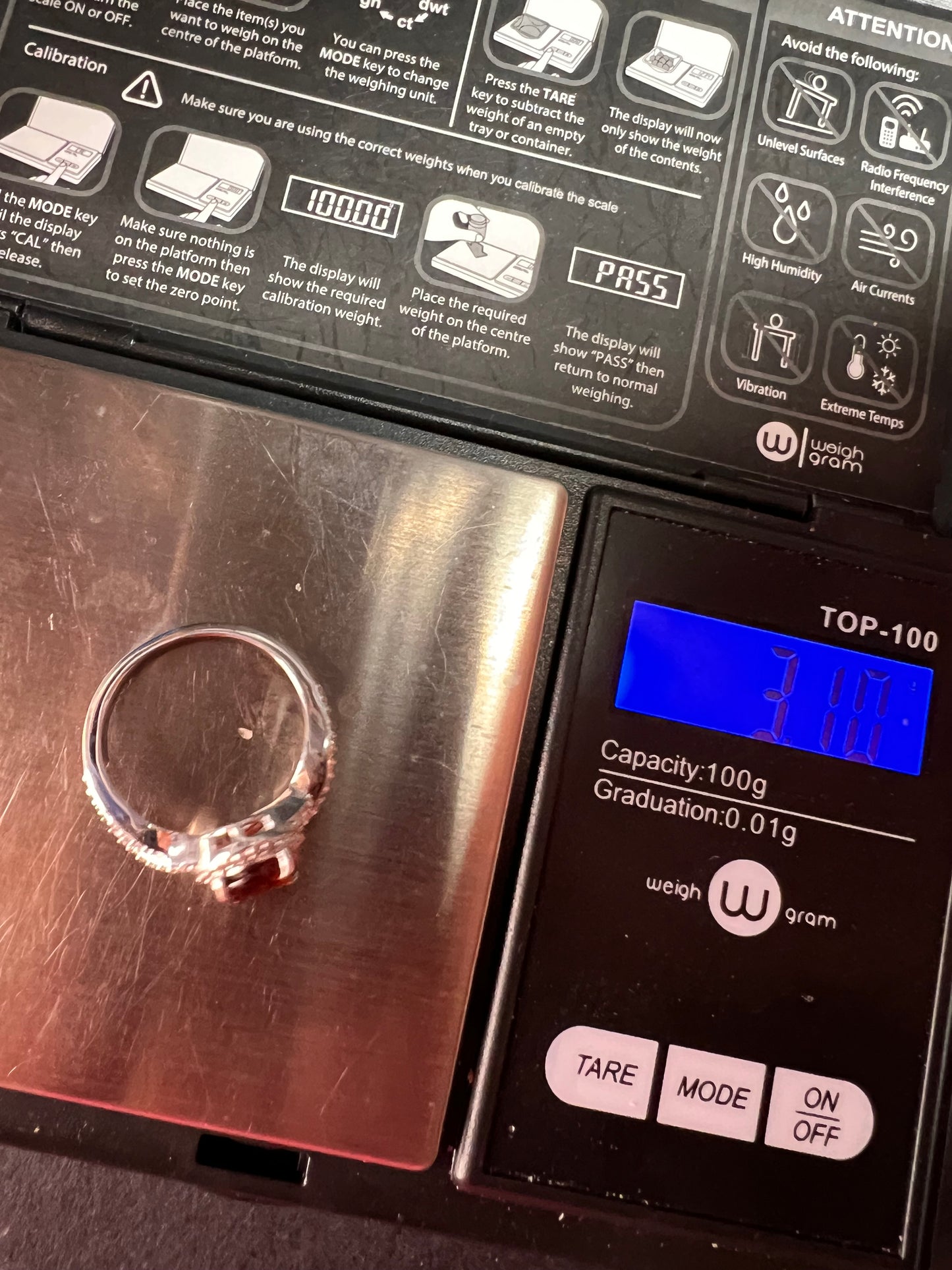 NEW Ceylon Hessonite garnet and zircon ring in rhodium over sterling silver size 7