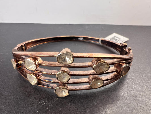 Polki diamond bangle bracelet in rose gold vermeil over sterling silver 2.00 ctw