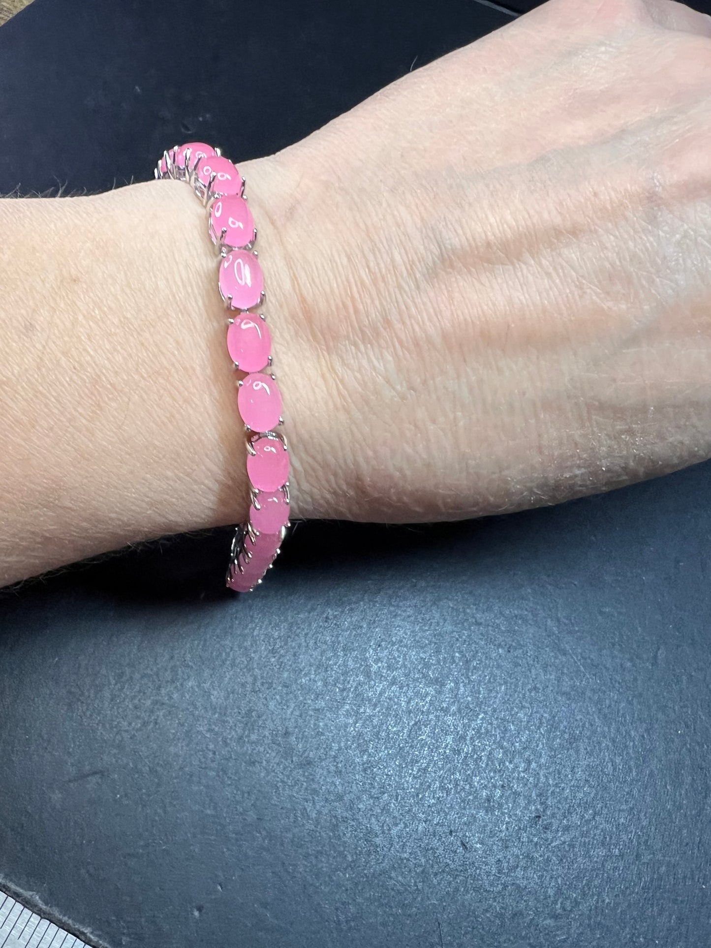 NEW Pink Jade sterling silver elephant tennis bracelet