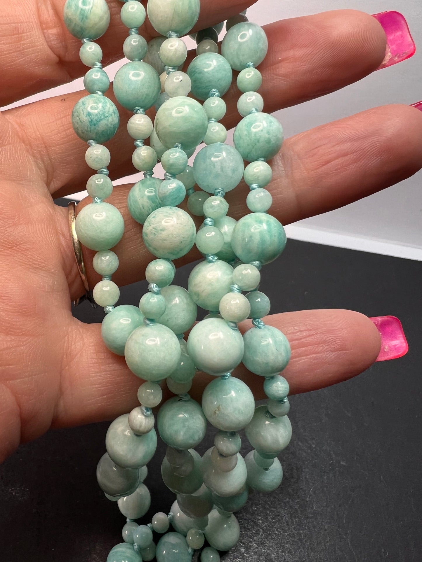 Amazonite knotted 36 inch endless necklace