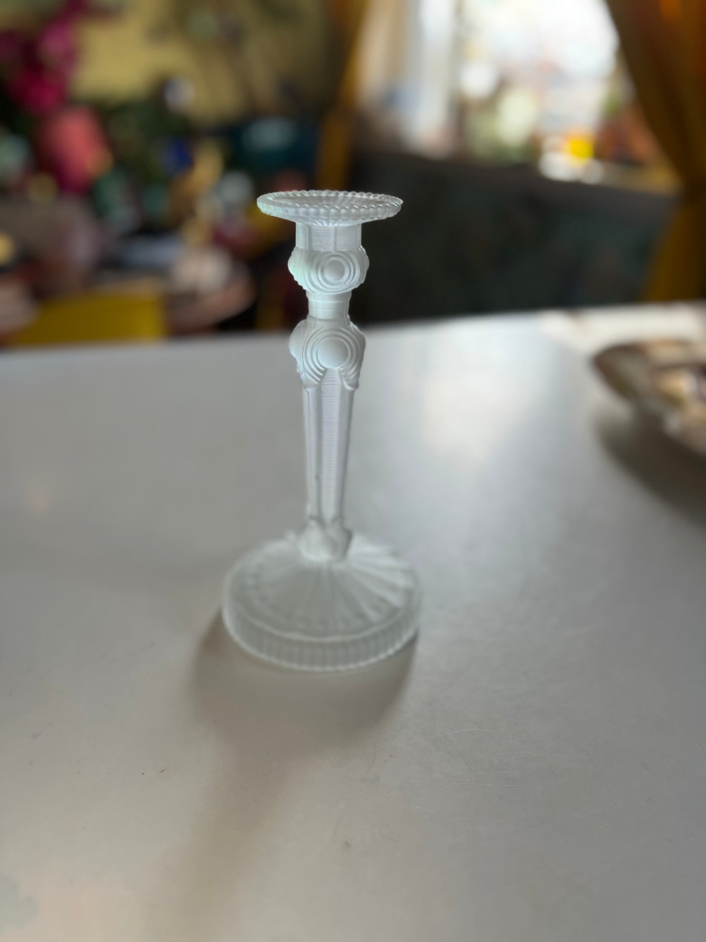 Vintage Frosted Glass Candlestick | Lalique Style Art Deco Taper Holder 6.75"