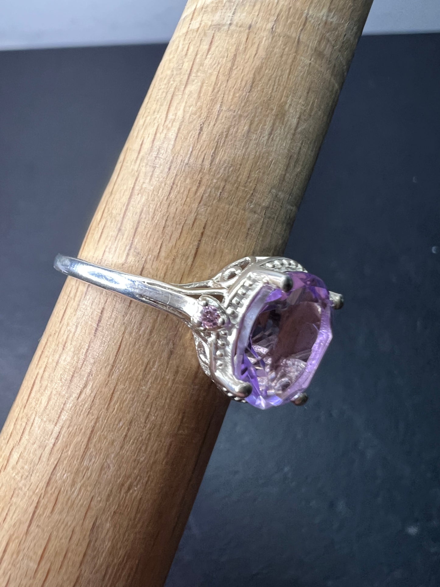 Amethyst and pink CZ sterling silver ring size 9