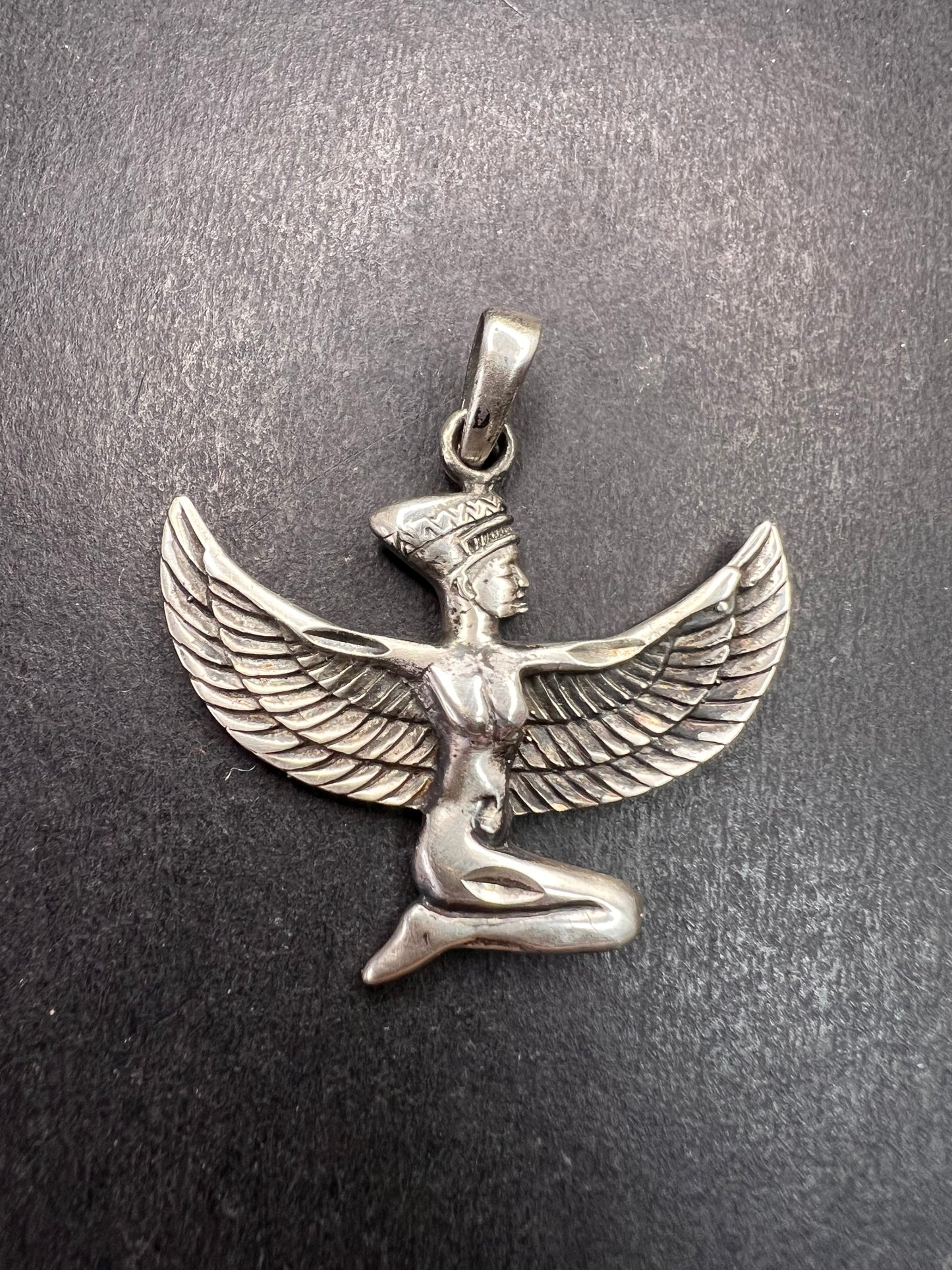 Vintage Sterling Silver Isis Goddess Pendant – Winged Egyptian Protection Amulet