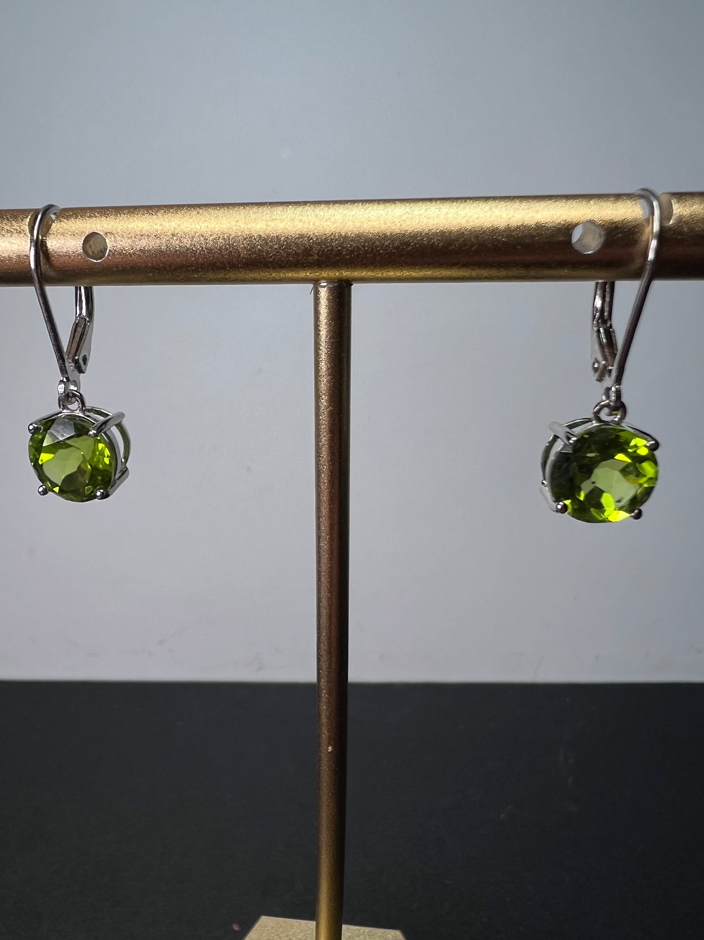 Green Peridot Sterling Silver Solitaire Earrings