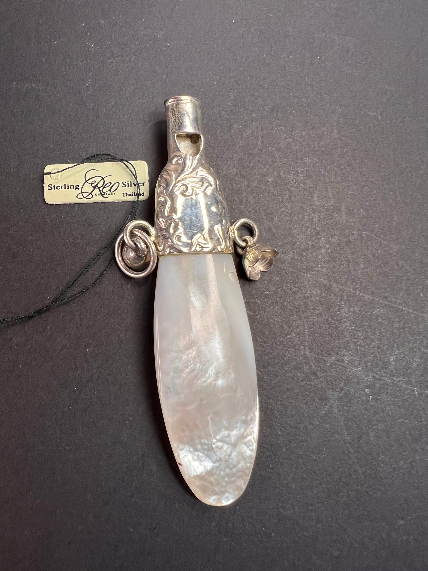 Vintage REO 925 Sterling Mother of Pearl Whistle Pendant Dead Stock