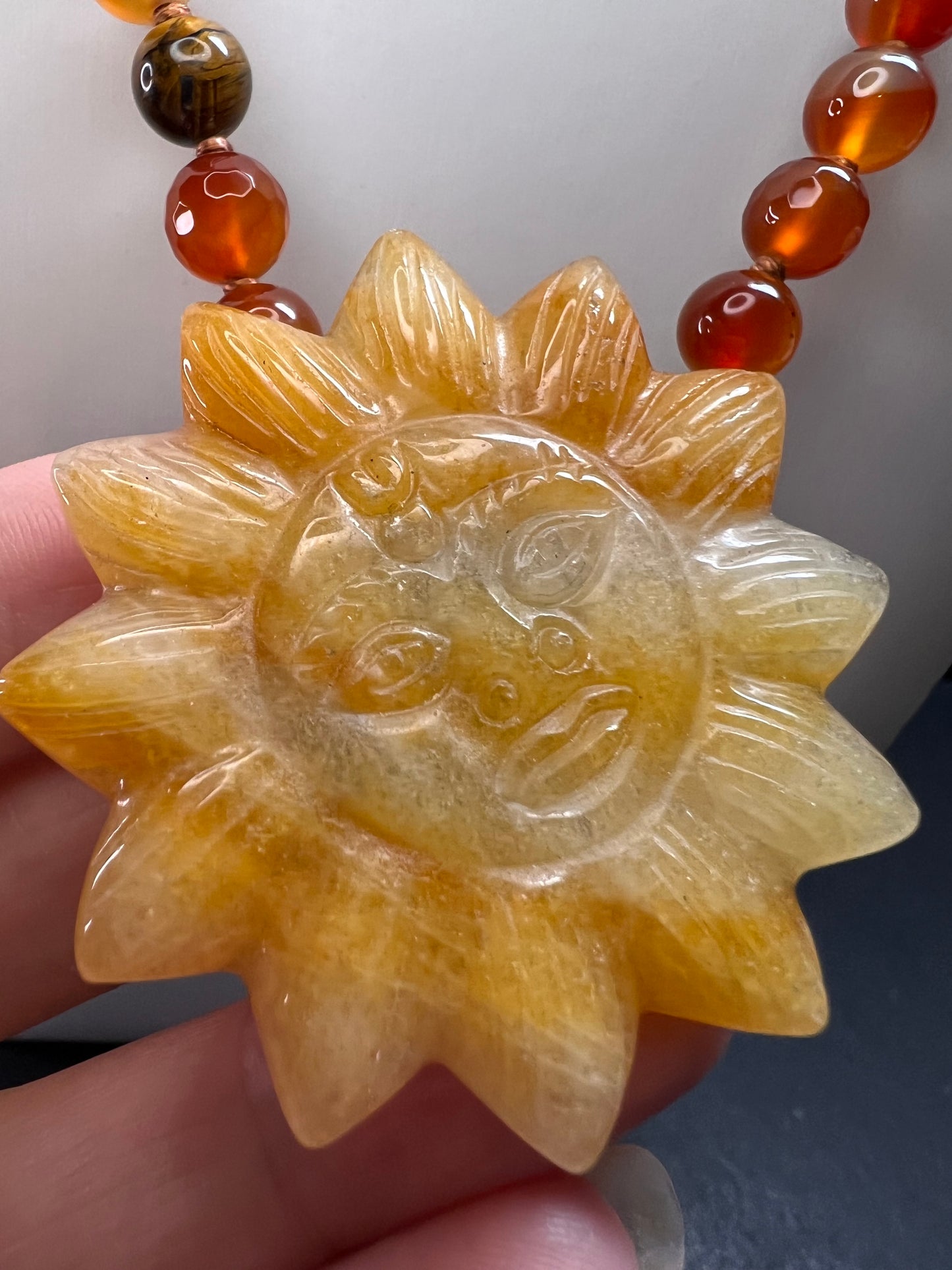 NEW carnelian multi stone sunface knotted necklace