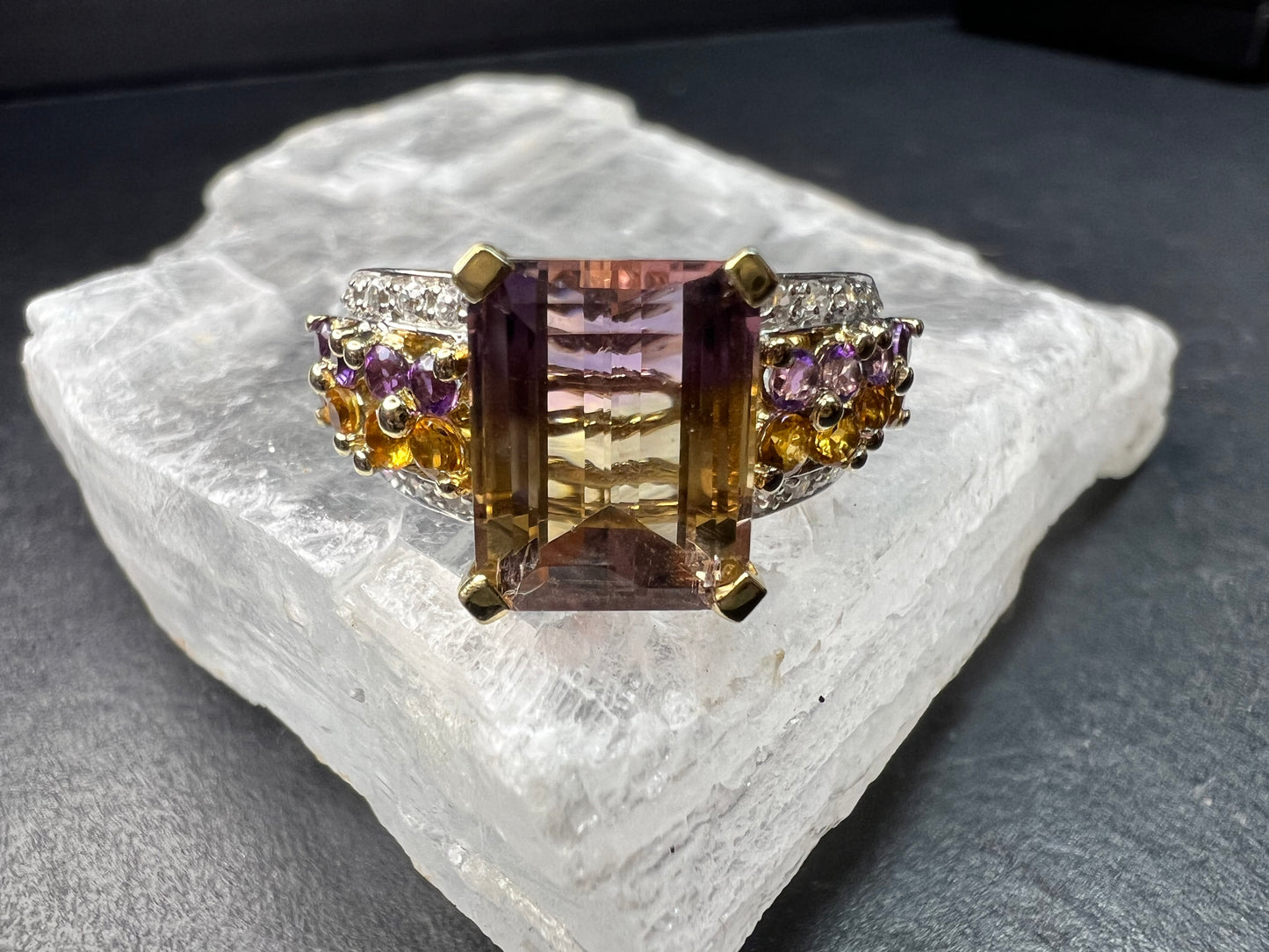 Ametrine Citrine Amethyst Ring 925 Vermeil SD Size 7