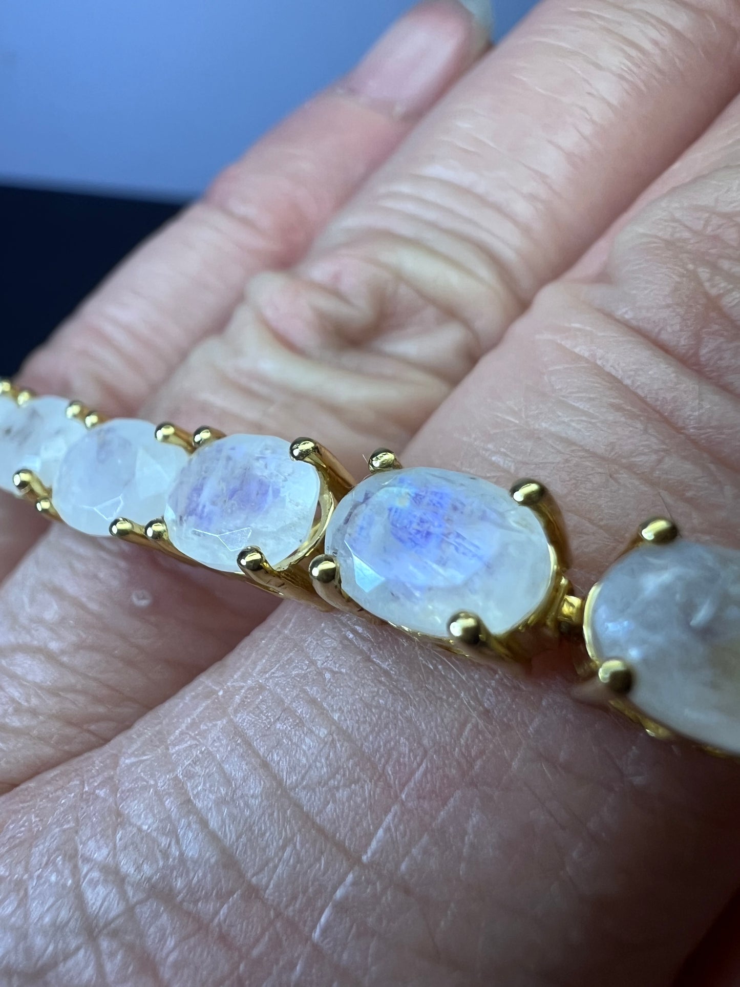 Rainbow Moonstone tennis bracelet gold over sterling silver