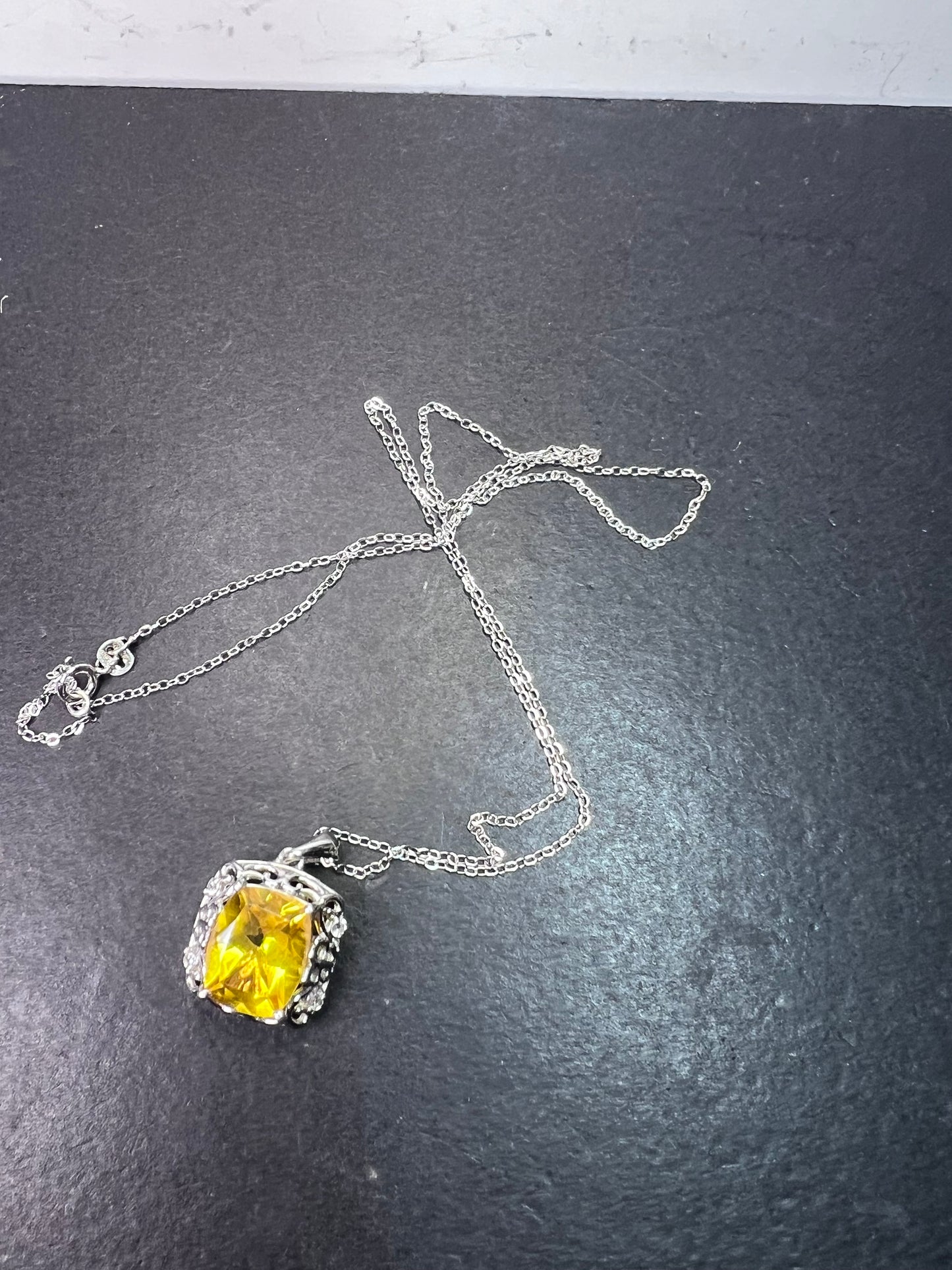 Lemon Quartz Sterling silver pendant and 20 inch chain necklace