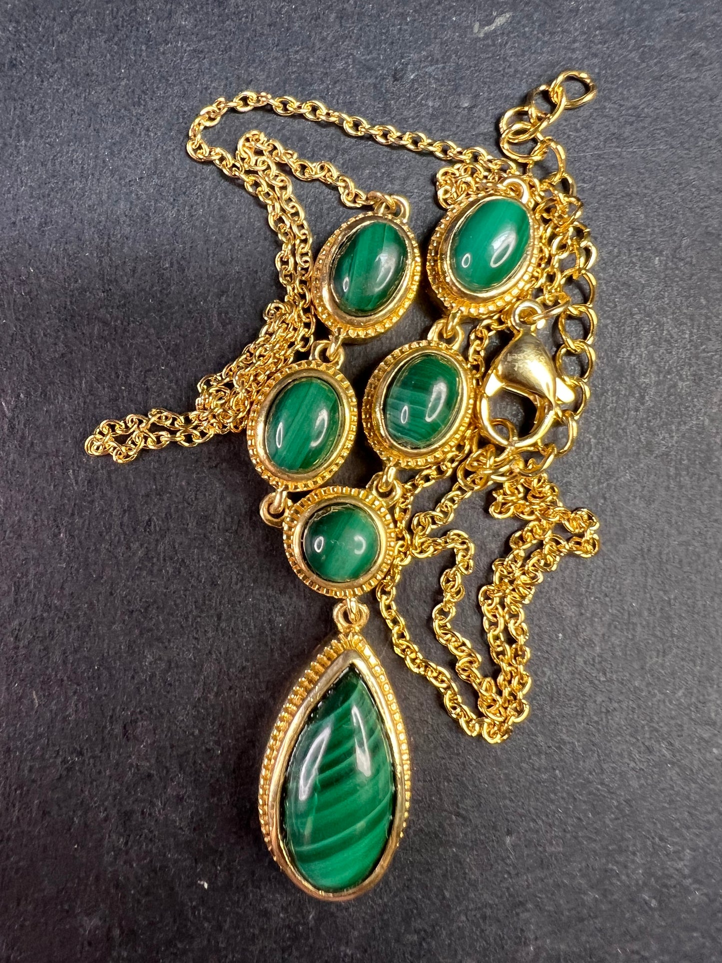 NEW Malachite necklace in yellow gold over brass 18-22inch