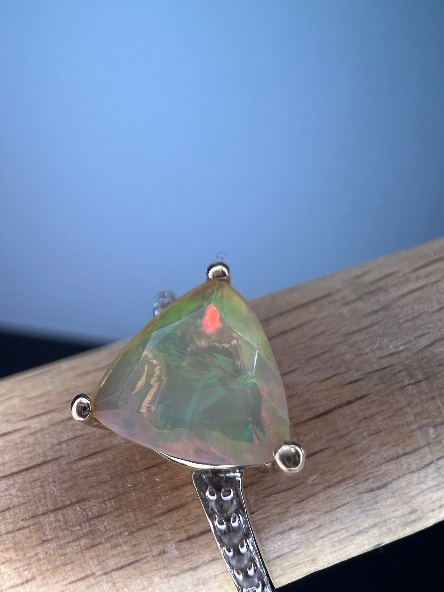 10k gold trilliant cut Ethiopian opal ring size 9