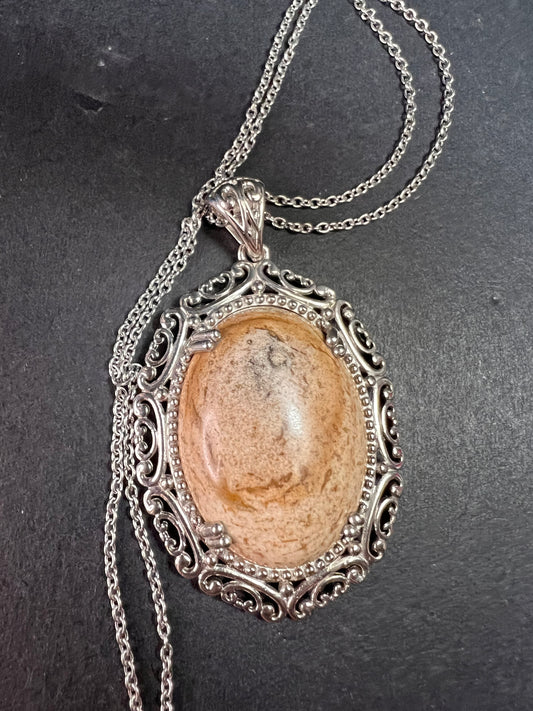 NEW picture jasper pendant in stainless steel with chain