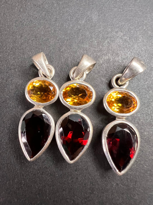 NEW citrine and garnet sterling silver pendant