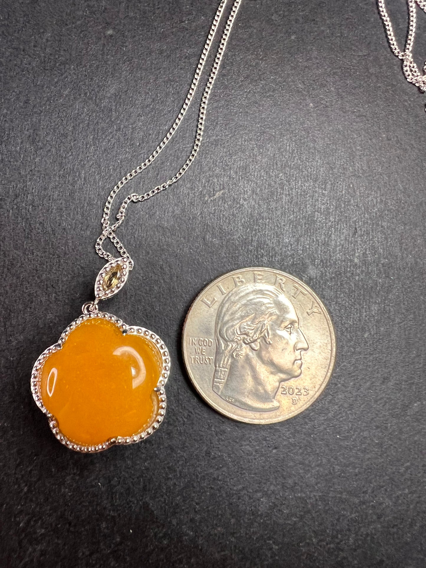 NEW Yellow jade cherry blossom pendant necklace in sterling silver