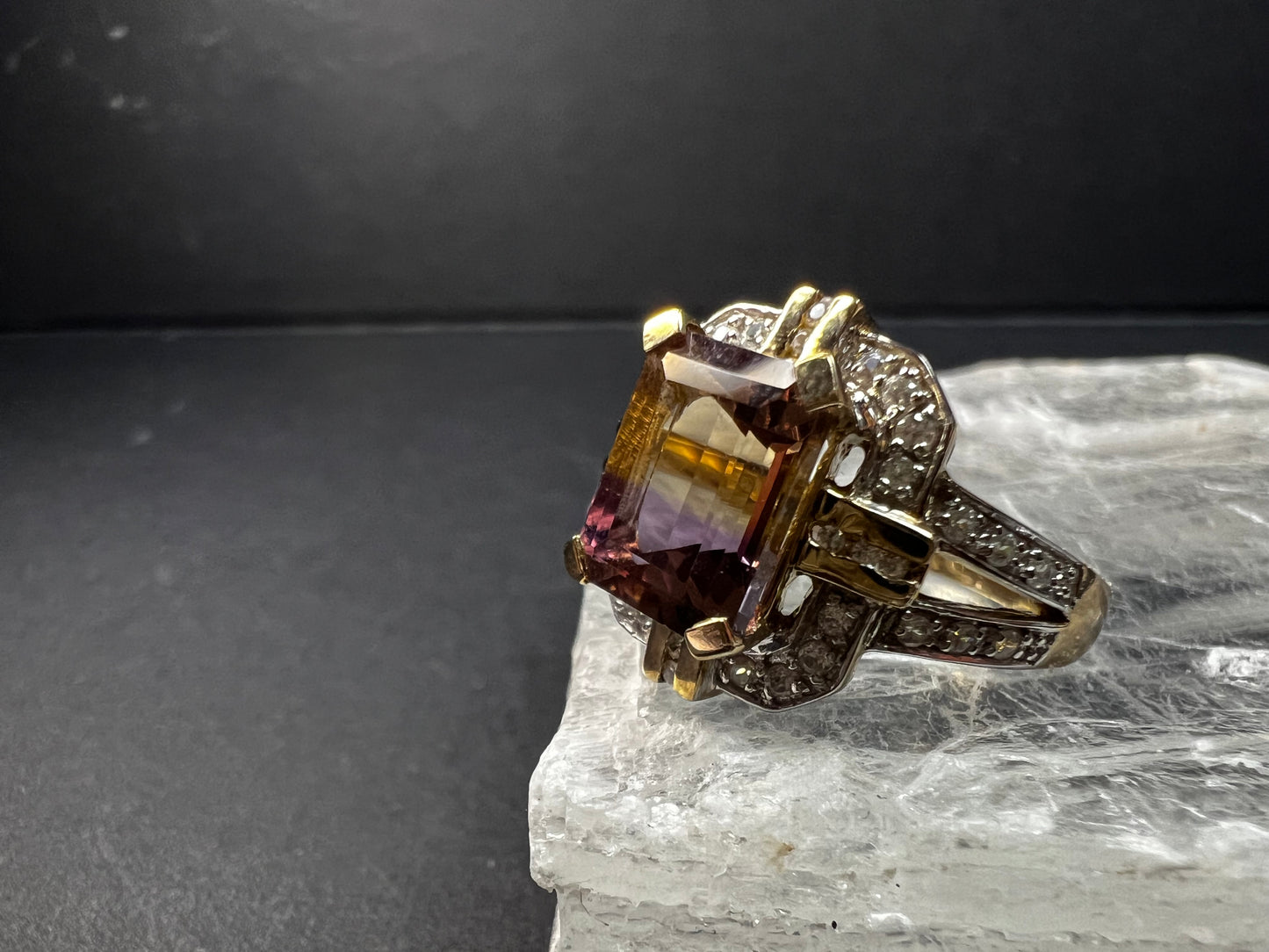 Vintage Ametrine Emerald Cut Ring Gold Over Sterling White Zircon Size 7