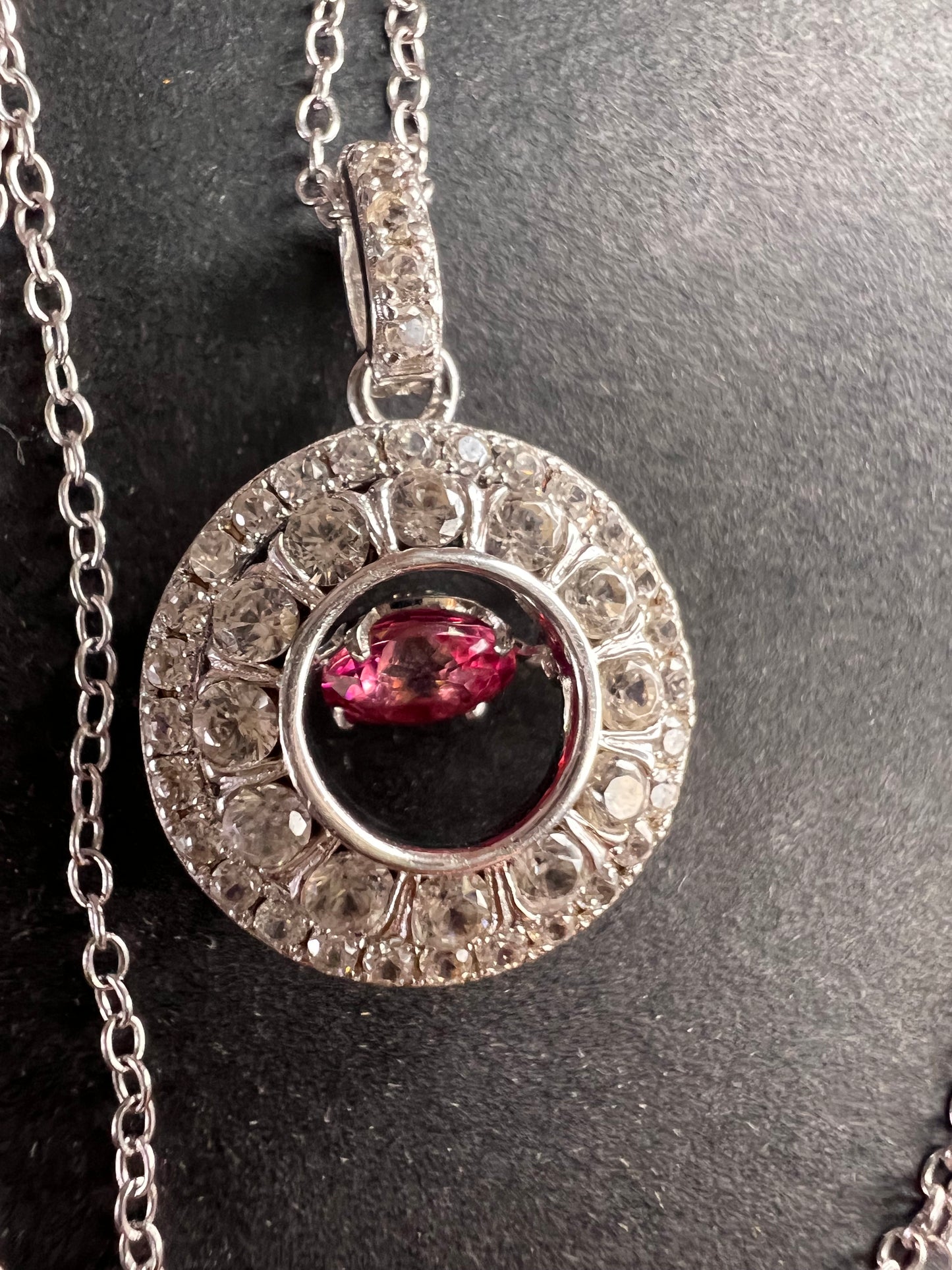 Pink tourmaline white topaz fluttering pendant necklace in platinum over sterling silver