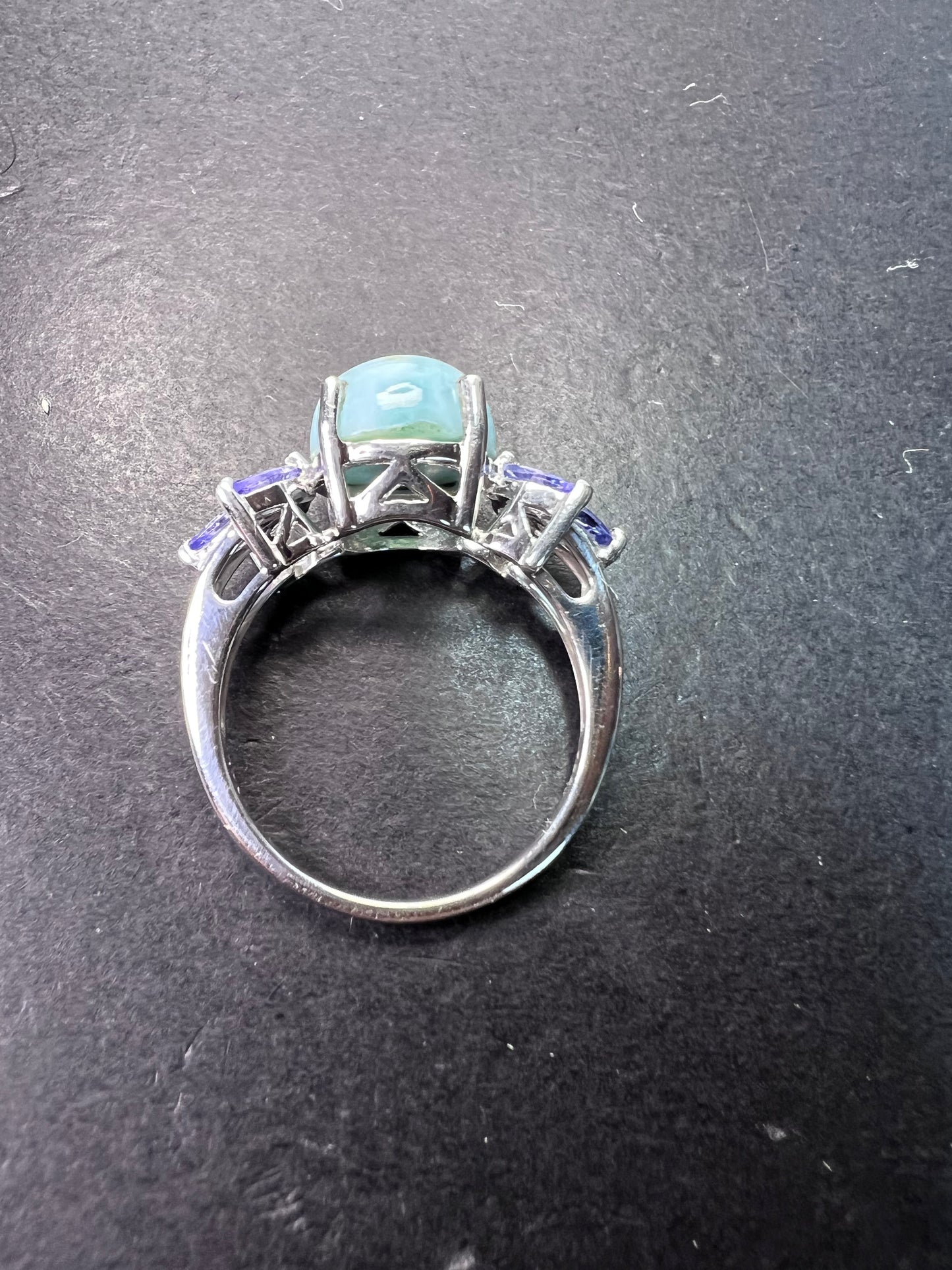 Larimar and tanzanite sterling silver ring size 9