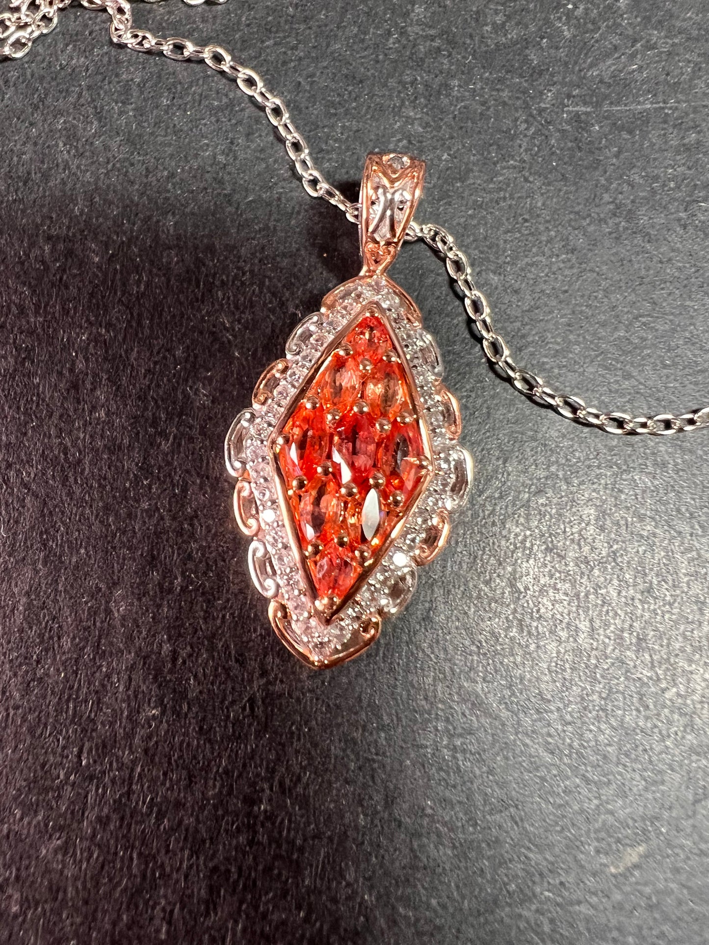 Padparadscha Sapphire Pendant | Sterling Silver Two-Tone | Gems by Valitutti