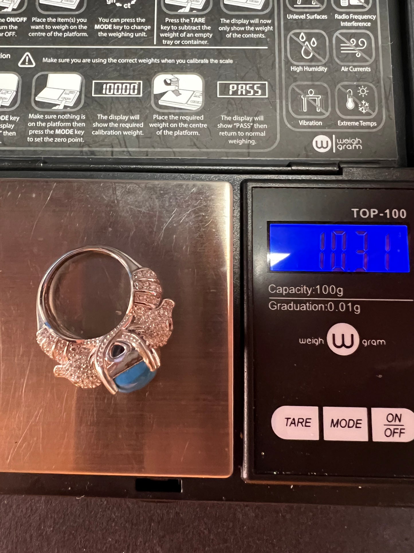 NEW Ceruleite and zircon seahorse ring in sterling silver size 8