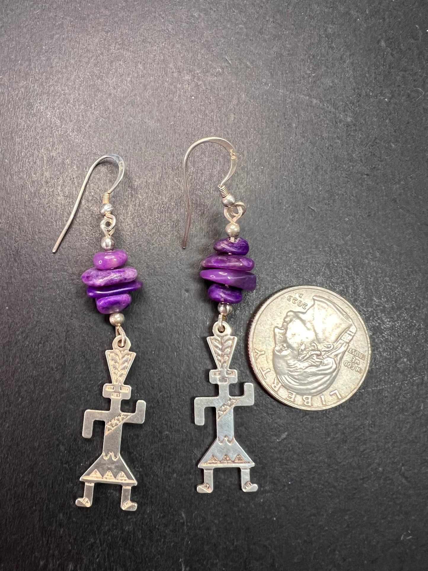 Vintage Sterling Silver Charoite Earrings – Kachina Dancer Dead Stock