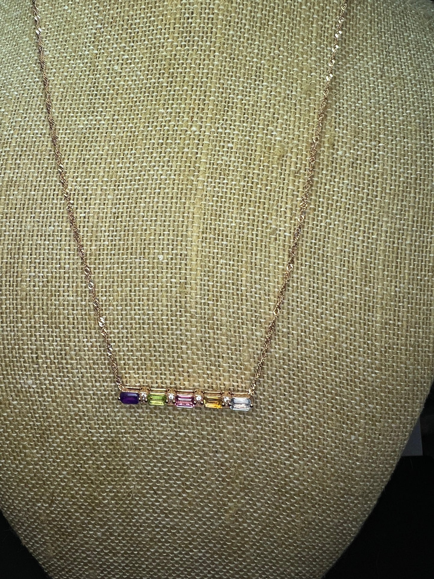 Multi stone bar necklace in 18k rose gold over sterling silver