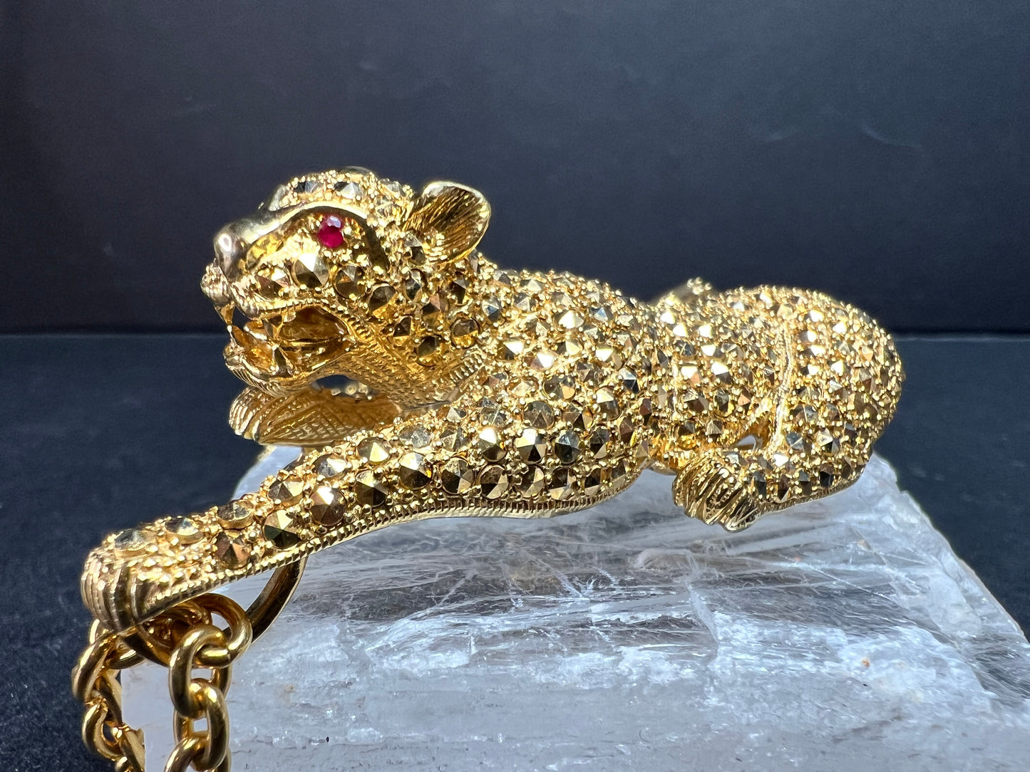 Dallas Prince 14K Clad Marcasite Panther Necklace Ruby Eyes 18-20