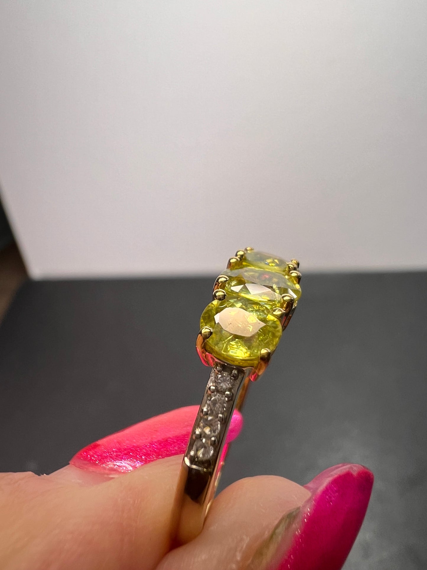 Sava sphene and white zircon triple stone ring in vermeil yellow gold over sterling silver size 8 *NEW*