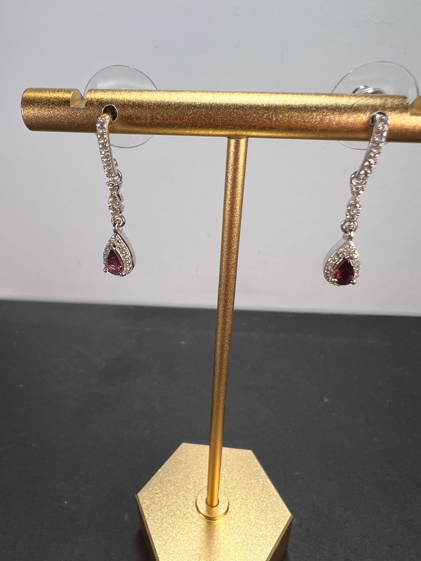 Ofiki rubellite and zircon drop earrings in platinum over sterling silver *NEW*