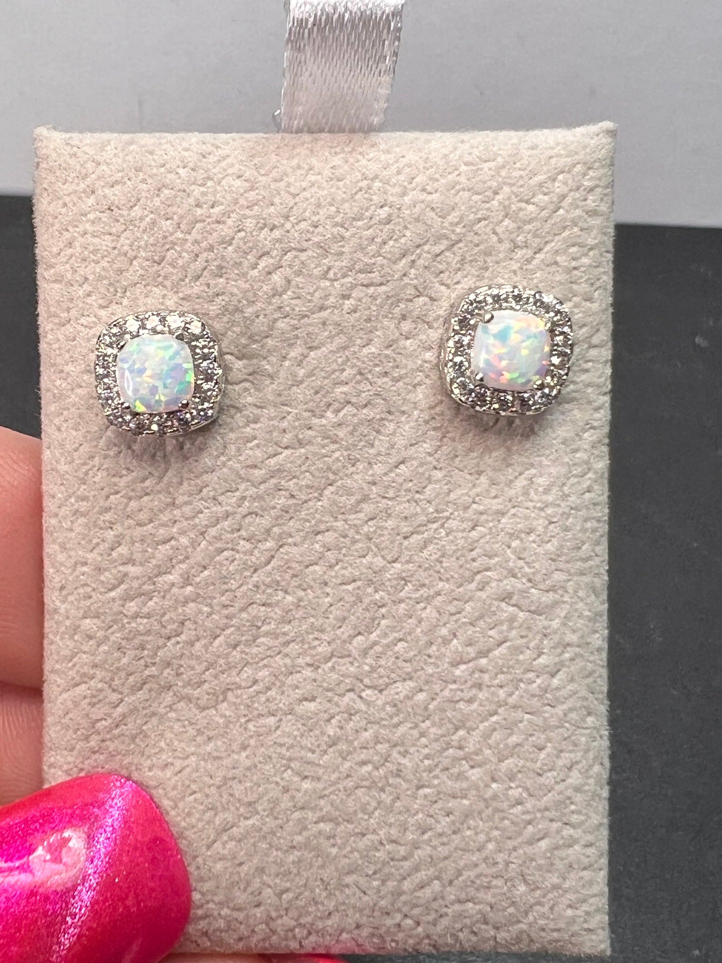 White Lab Created Opal Sterling Silver Stud Earrings 1.54ctw