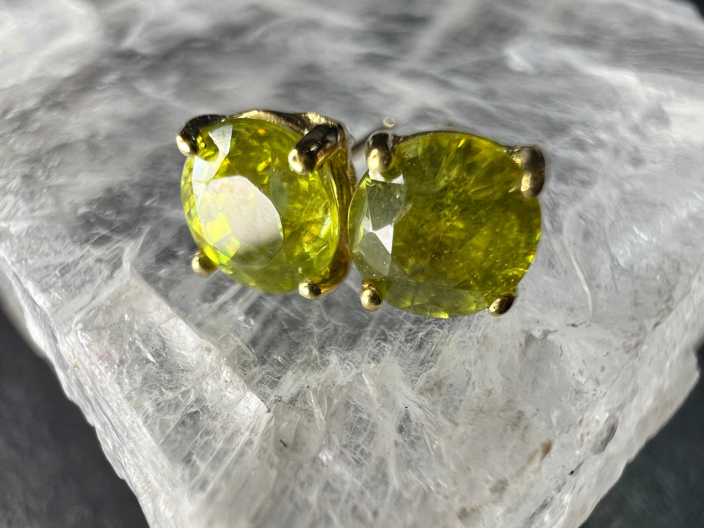 Rare Sphene Titanite Stud Earrings in 14k Yellow Gold