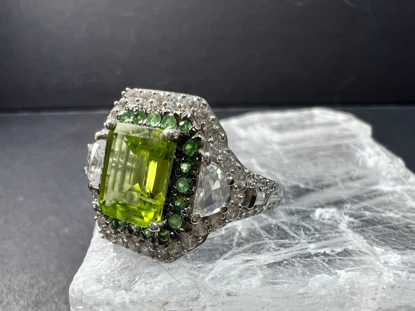 NEW Peridot Tsavorite Zircon Halo Ring 4.30ctw Sz 8