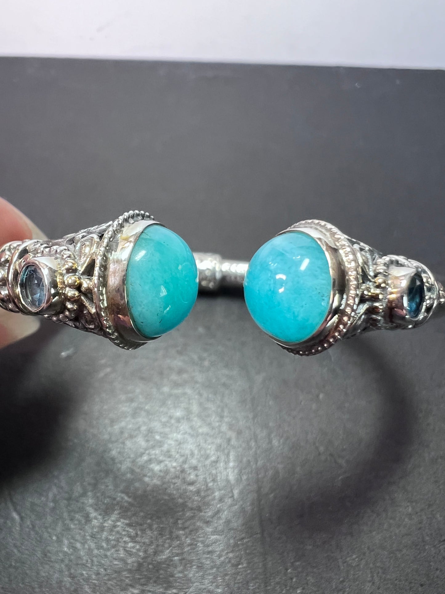 Sarda Sterling silver cuff bracelet with Peruvian amazonite and blue topaz