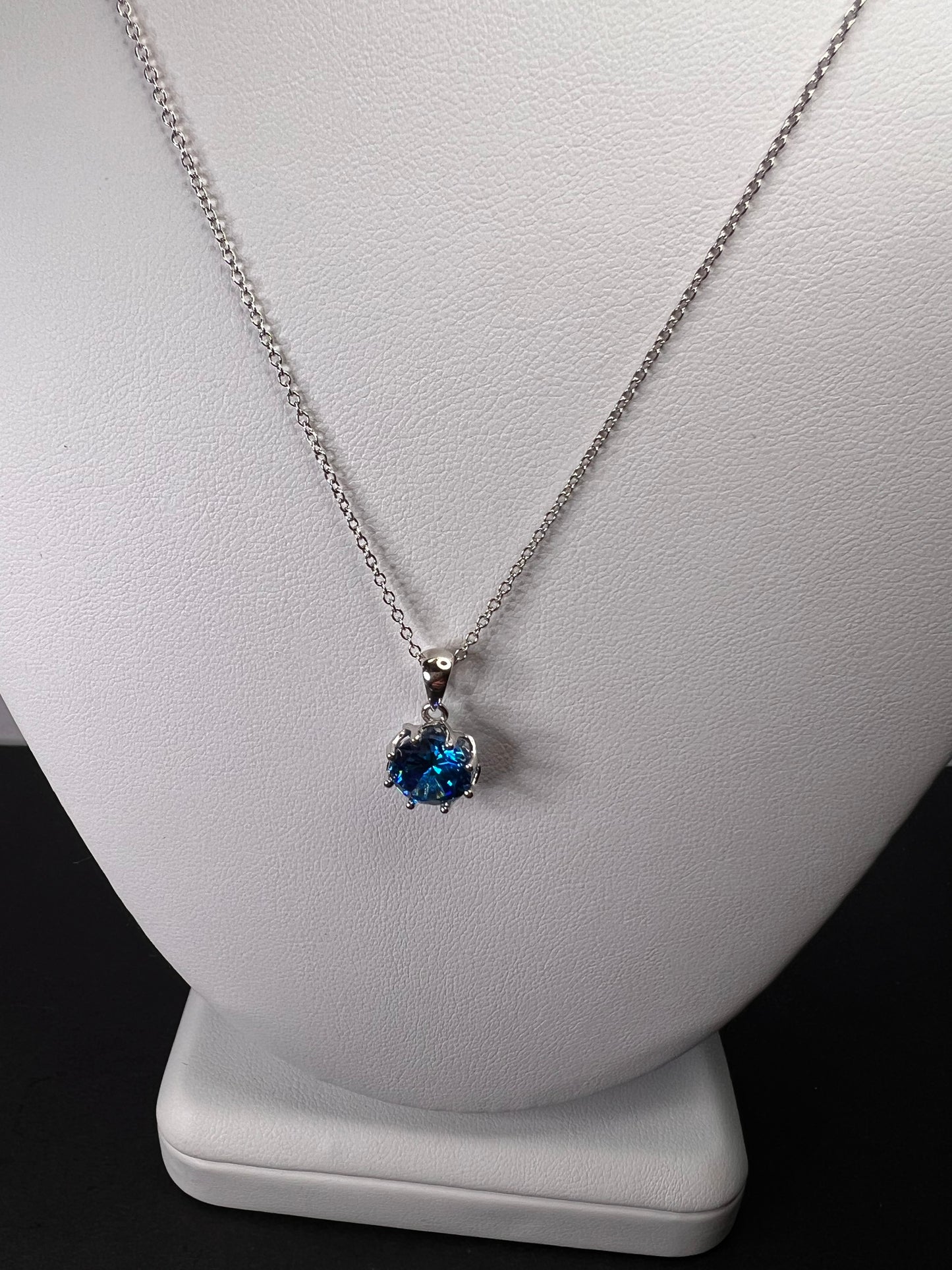 YGI blue CZ rhodium over sterling silver solitaire pendant and chain