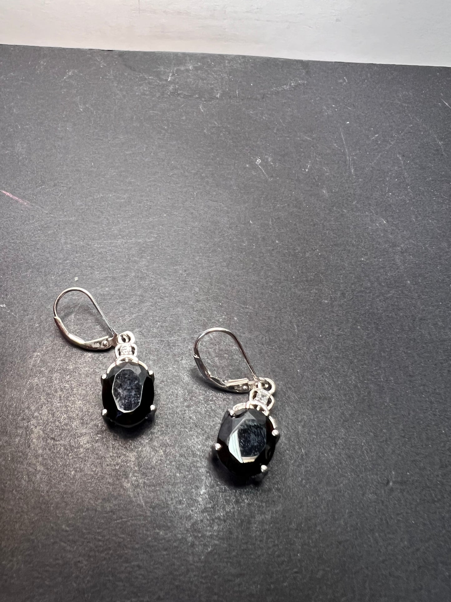 Black spinel lever back Sterling earrings