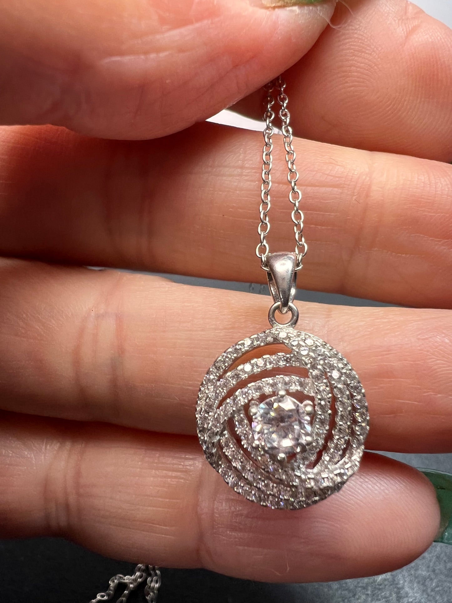 Cz swirl circle sterling silver pendant and chain